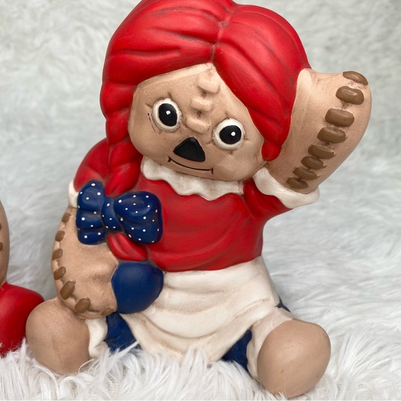 Vintage Hand Painted Ceramic Raggedy Ann And Andy Knick Knack Figurine Set - Picture 6 of 6